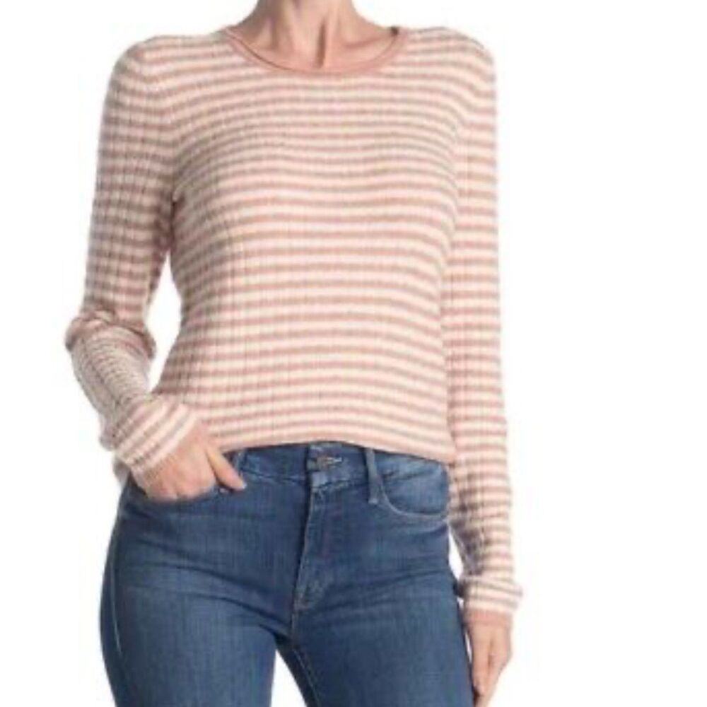 ~ Madewell XXS Sweater Colette Blush Stripe Long Sleeve Crew Merino Wool Blend